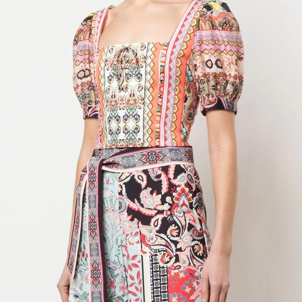 Alice + Olivia Margarite Puff Sleeve Crop Top EUC